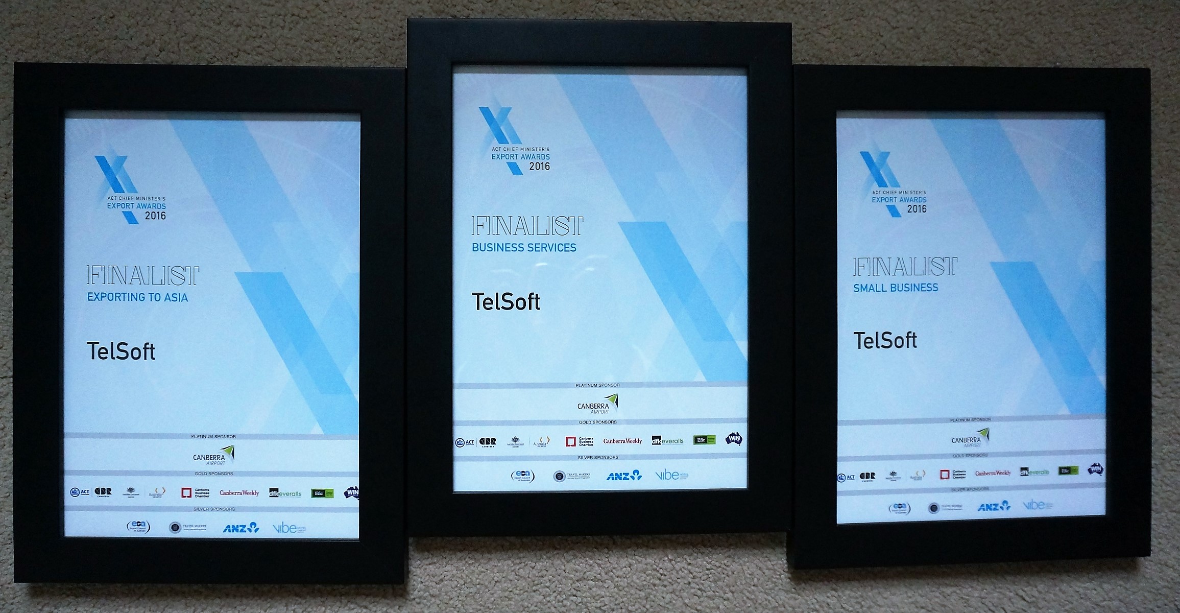 TelSoft ACT Minister Export Awards Australia 2016 finalist in three categories